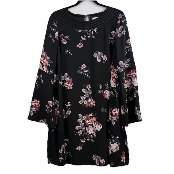 Isabel Maternity Black Floral Mini Dress Medium Flared Sleeve Dark Romantic - Picture 1 of 14